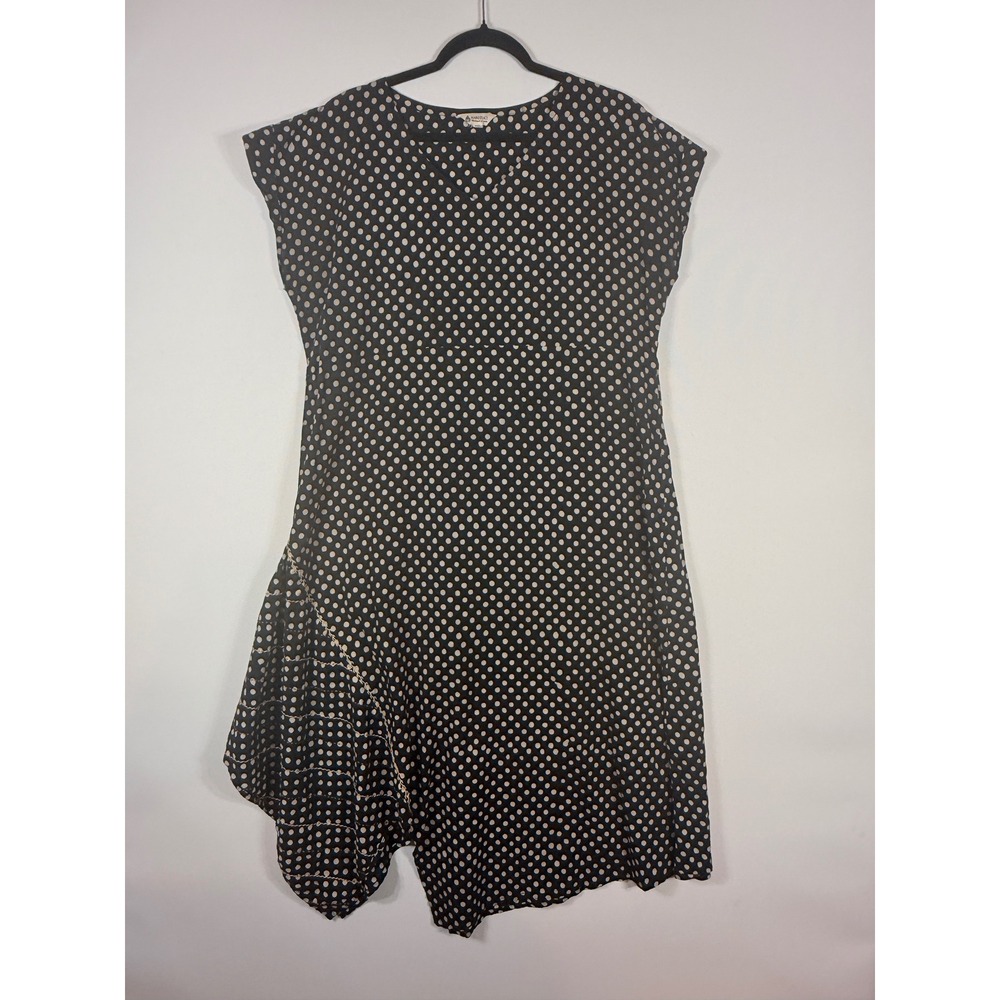 Marketplace Handwork India Dress Medium Black Beige Polka Dot Flowy Asymmetrical
